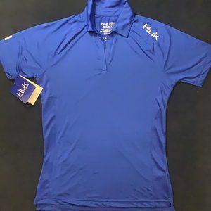 Fitted Women HUK Fishing Shirt Solid, Notched Collar Short Sleeves